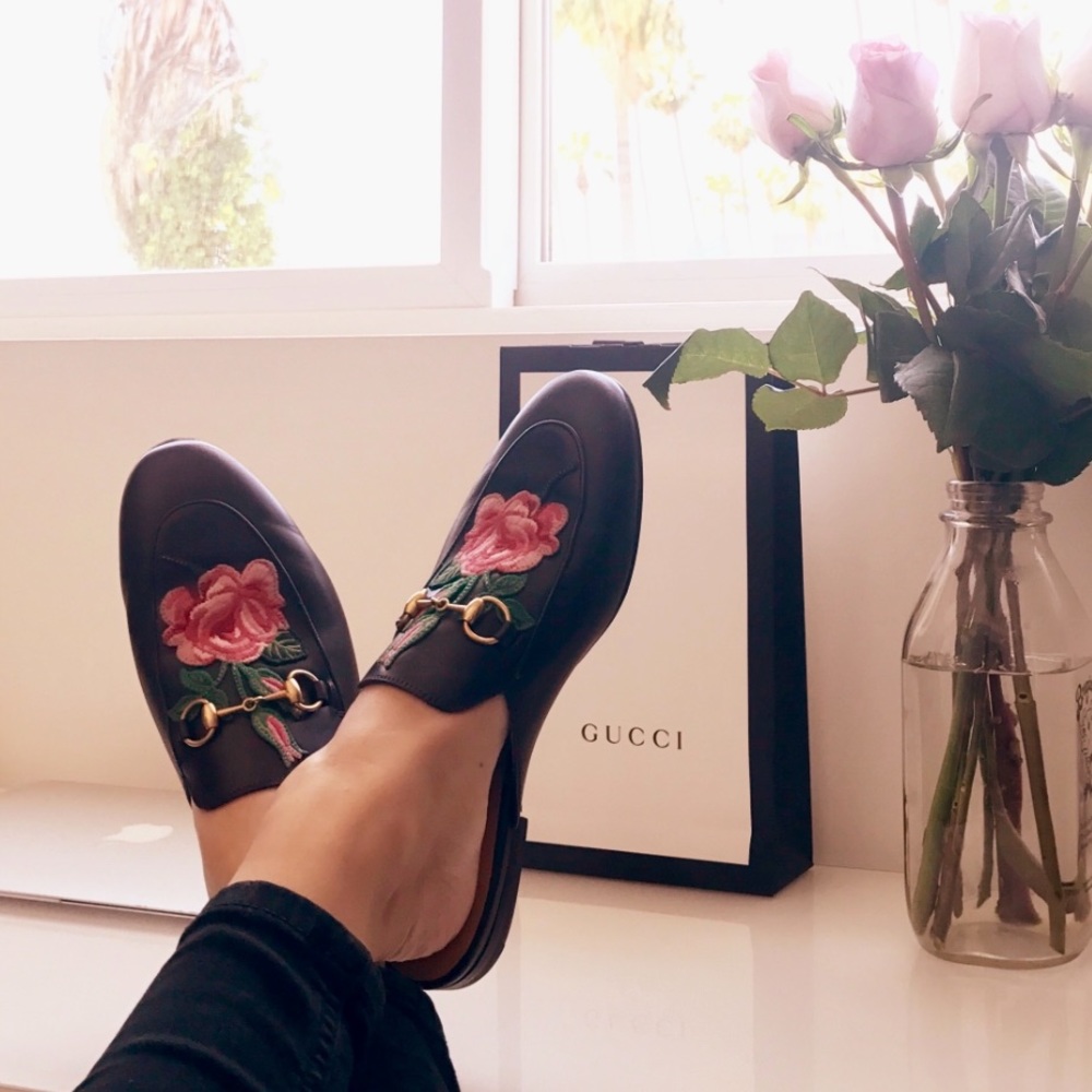 Gucci Betis Glamour Nero Rose Leather Slipper